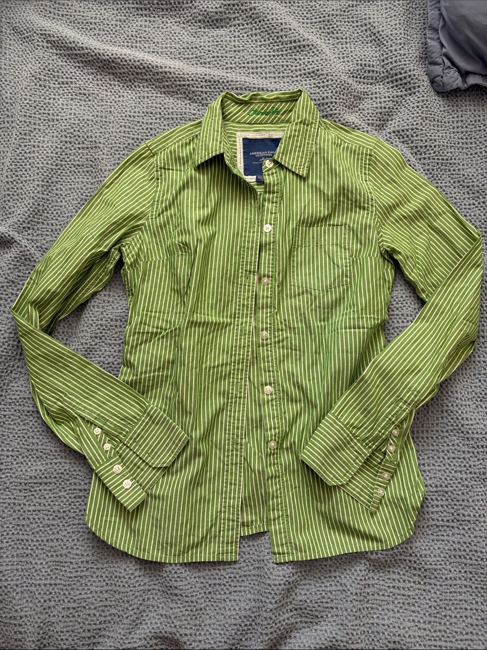 American Eagle Outfitters Green Stripe Button-Front Shirt Jacket
